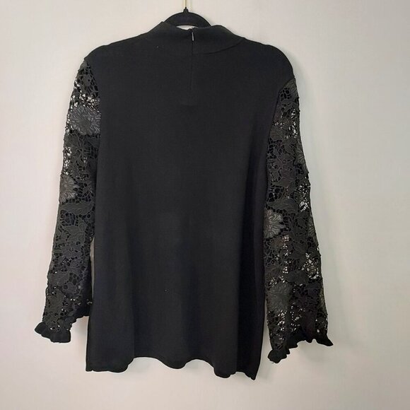Chico's Crochet Lace Sleeve Black Pullover Sweater Size XL - Picture 6 of 12